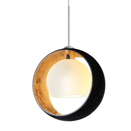 Besa Lighting Pogo Cord Pendant, Black/Inner Gold and Opal Matte, Satin Nickel Finish, 1x35W Halogen 1XT-4293GF-SN